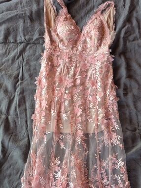 Gianni Bini Pink Floral Lace Maxi Dress
